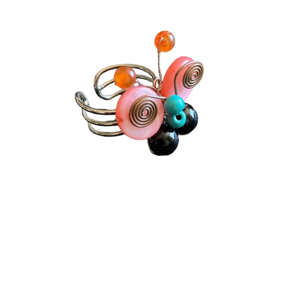 Butterfly Bead and Wirework Adjustable Ring, Pink, Black, Blue, Amber - Picture 3 of 6